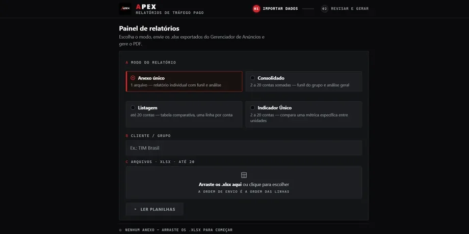 Tela do projeto Apex Reports