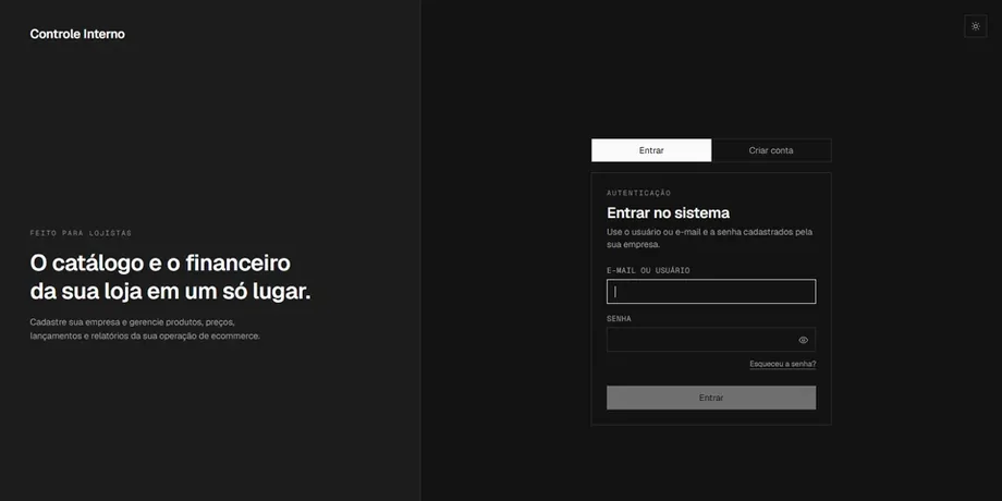 Tela do projeto Ecommerce Control